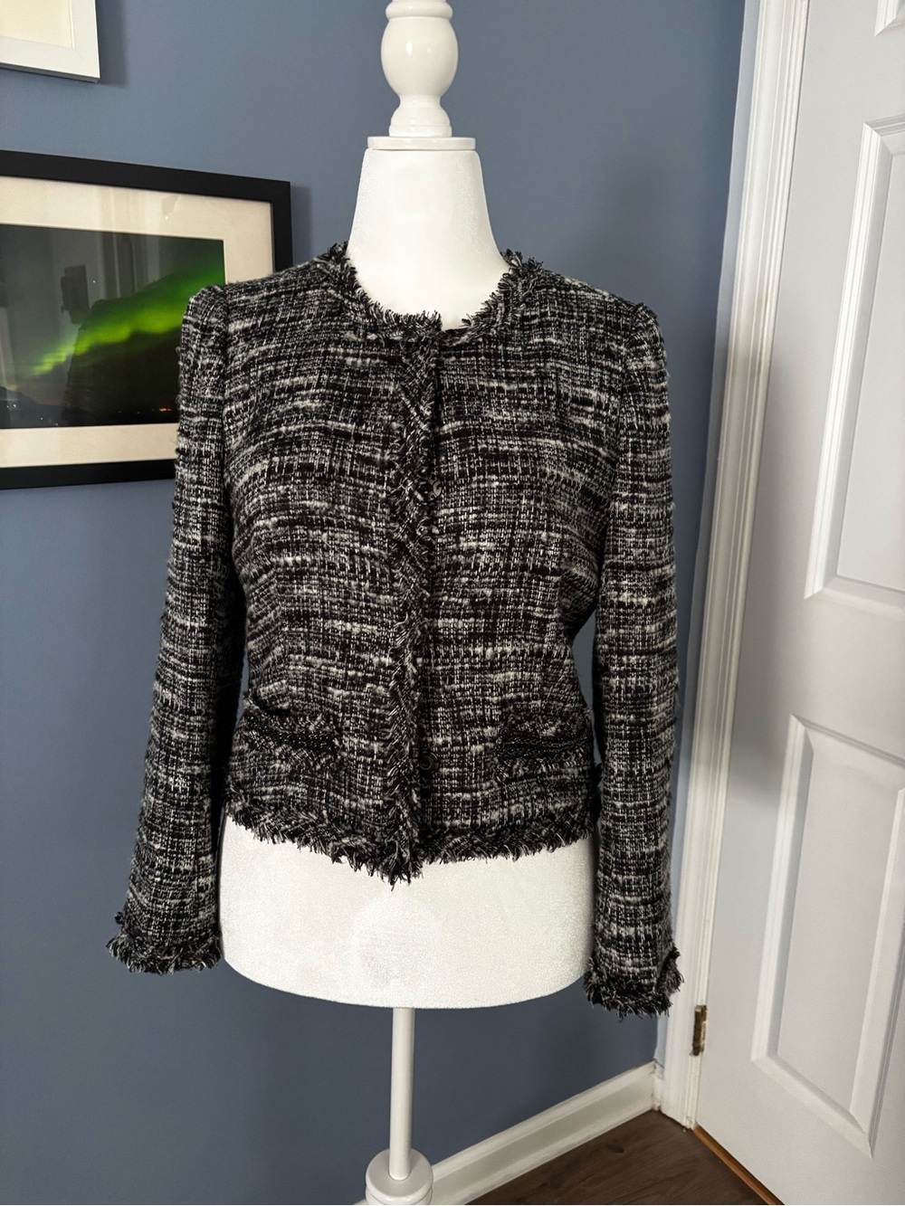Vintage JCrew Black & White Tweed Jacket w/Chain Trim